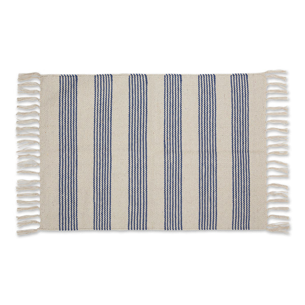 French Blue Ticking Stripe Hand-Loomed Rug 2X3 Ft
