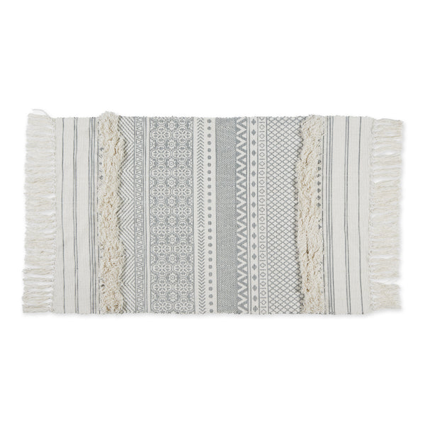 Gray Printed Off-White Hand-Loomed Shag Rug 2X3 Ft