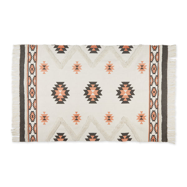 Gray And Blush Printed Off-White Hand-Loomed Shag Rug 4X6 Ft