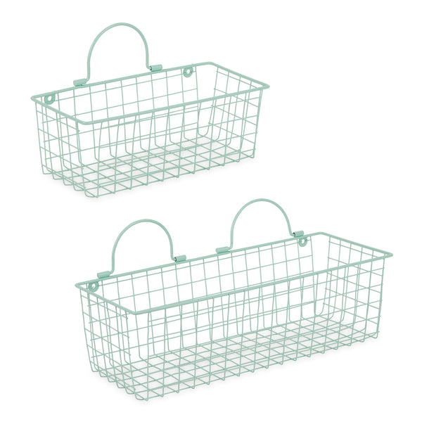 Aqua Wire Wall Basket Set of 2