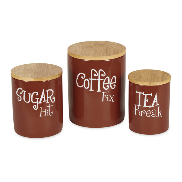Cinnamon Coffee/Sugar/Tea Ceramic Canister Set