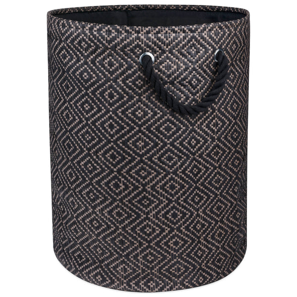 Diamond Basketweave Stone/Black Round Medium Paper Bin