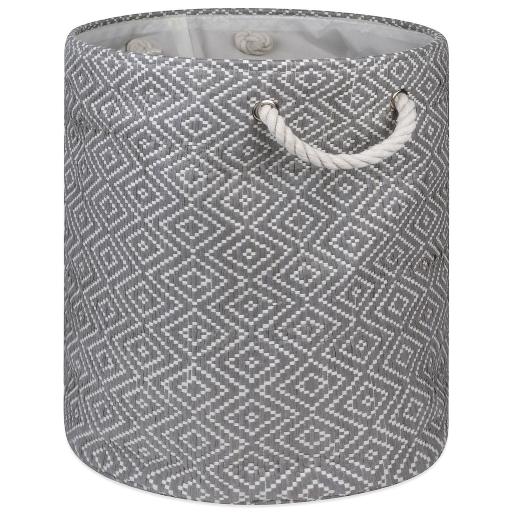 Paper Bin Diamond Basketweave Gray/White Round Large