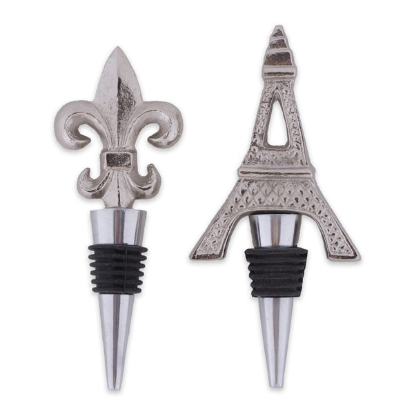 Silver Eiffel Tower & Fleur Del Lis Bottle Stopper Set of 2