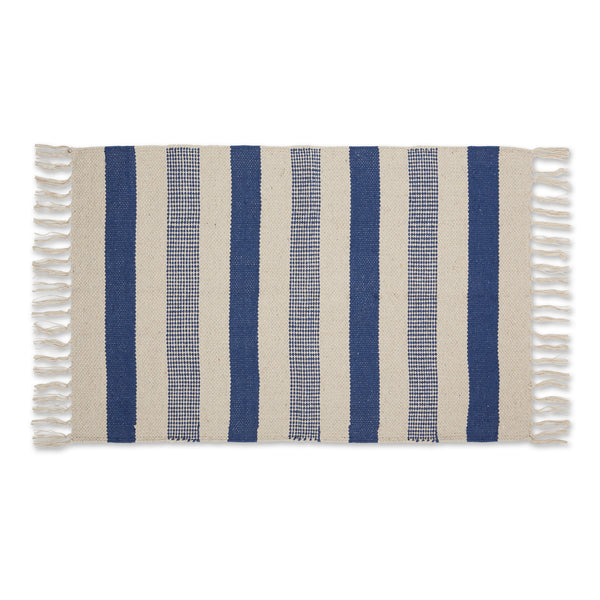 French Blue Combo Stripe Hand-Loomed Rug 2X3 Ft