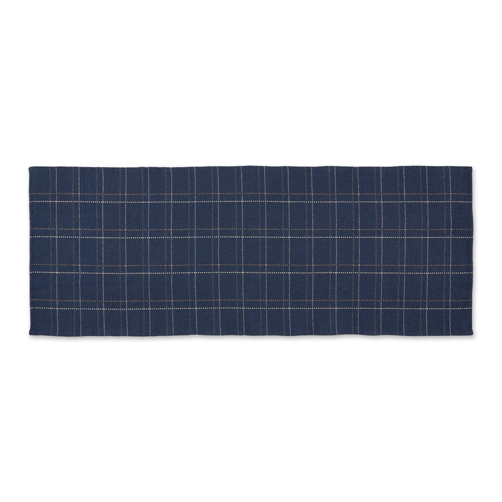 French Blue Variegated Plaid Recycled Yarn Floor Runner 2Ft 3In X 6Ft