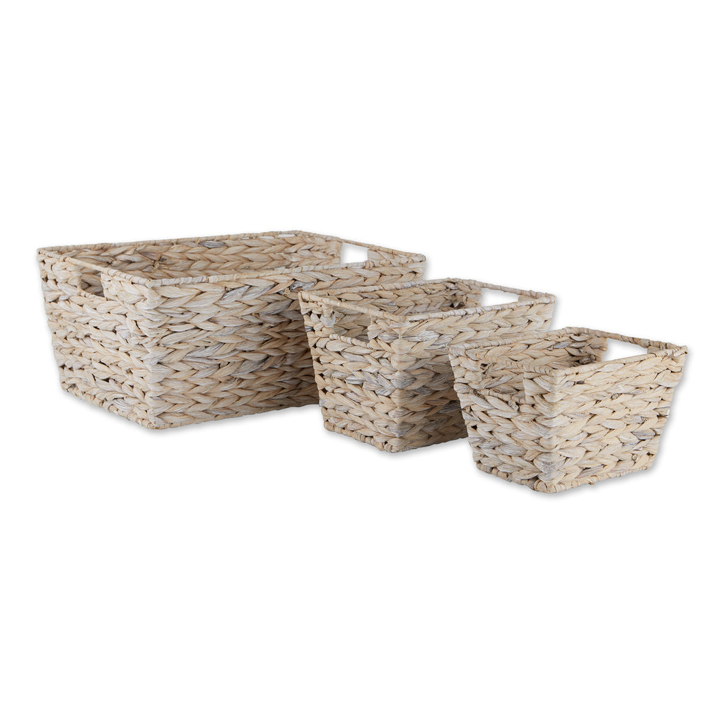 White Wash Hyacinth Basket Set of 3