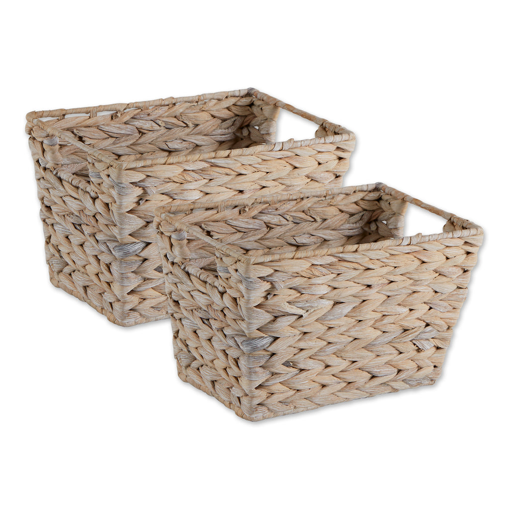 Medium White Wash Hyacinth Basket Set of 2