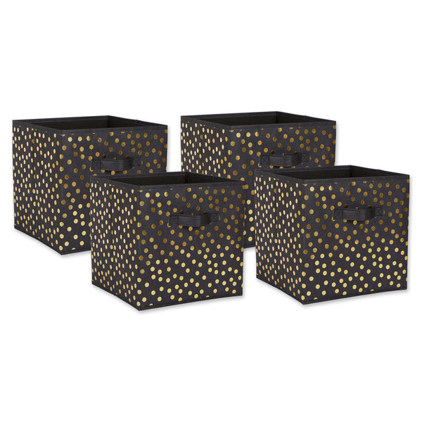 Nonwoven Polyester Cube 11 x 11 x 11 Small Dots Black/Gold Set of 4