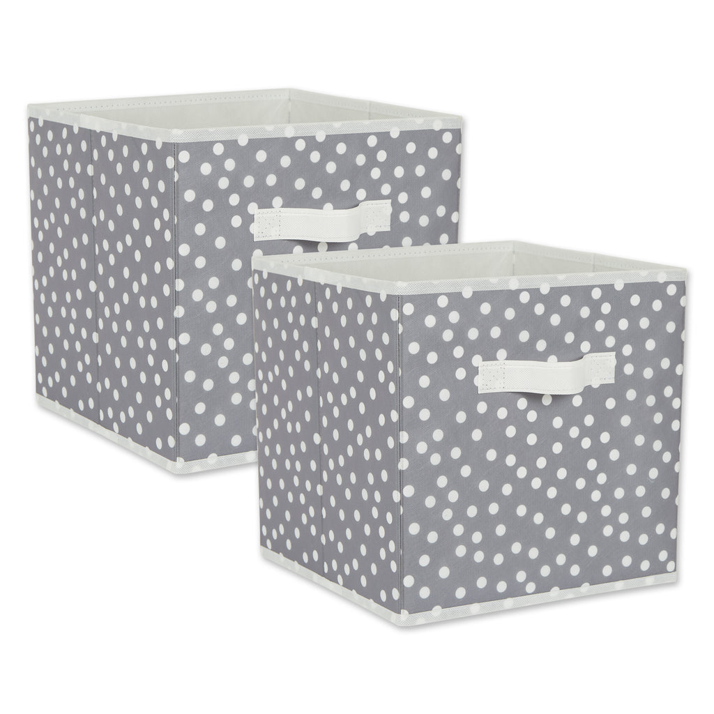 Nonwoven Polyester Cube Small Dots Gray/White Square 11 x 11 x 11 Set of 2