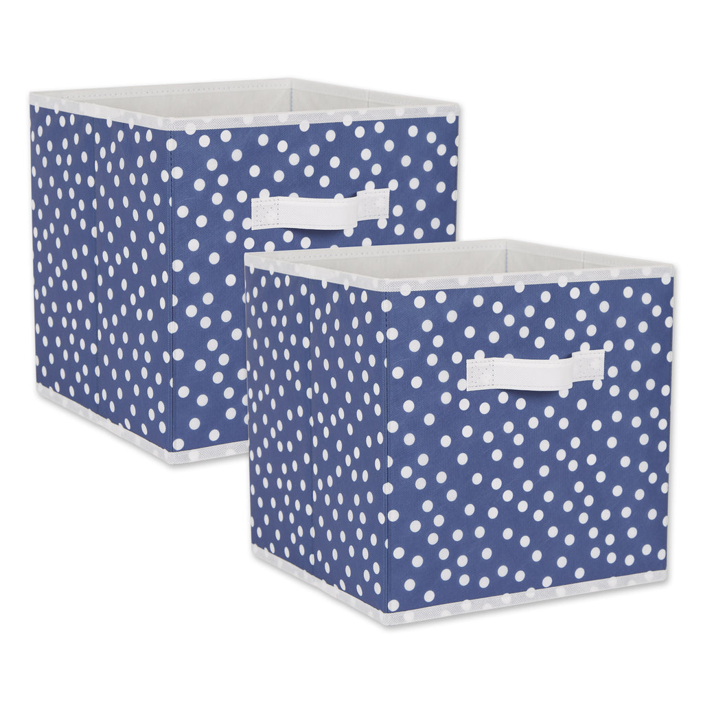 Nonwoven Polyester Cube Small Dots French Blue/White Square 11 x 11 x 11 Set of 2