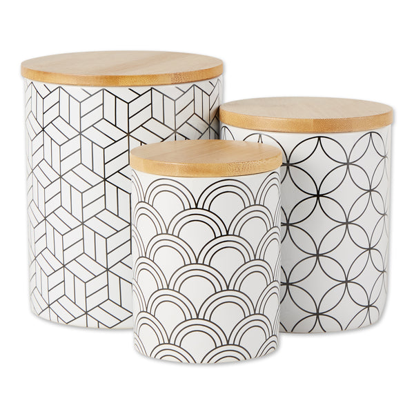 White And Black Mixed Print Ceramic Canister Set