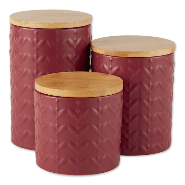 Barn Red Matte Retro Vine Texture Ceramic Canister Set