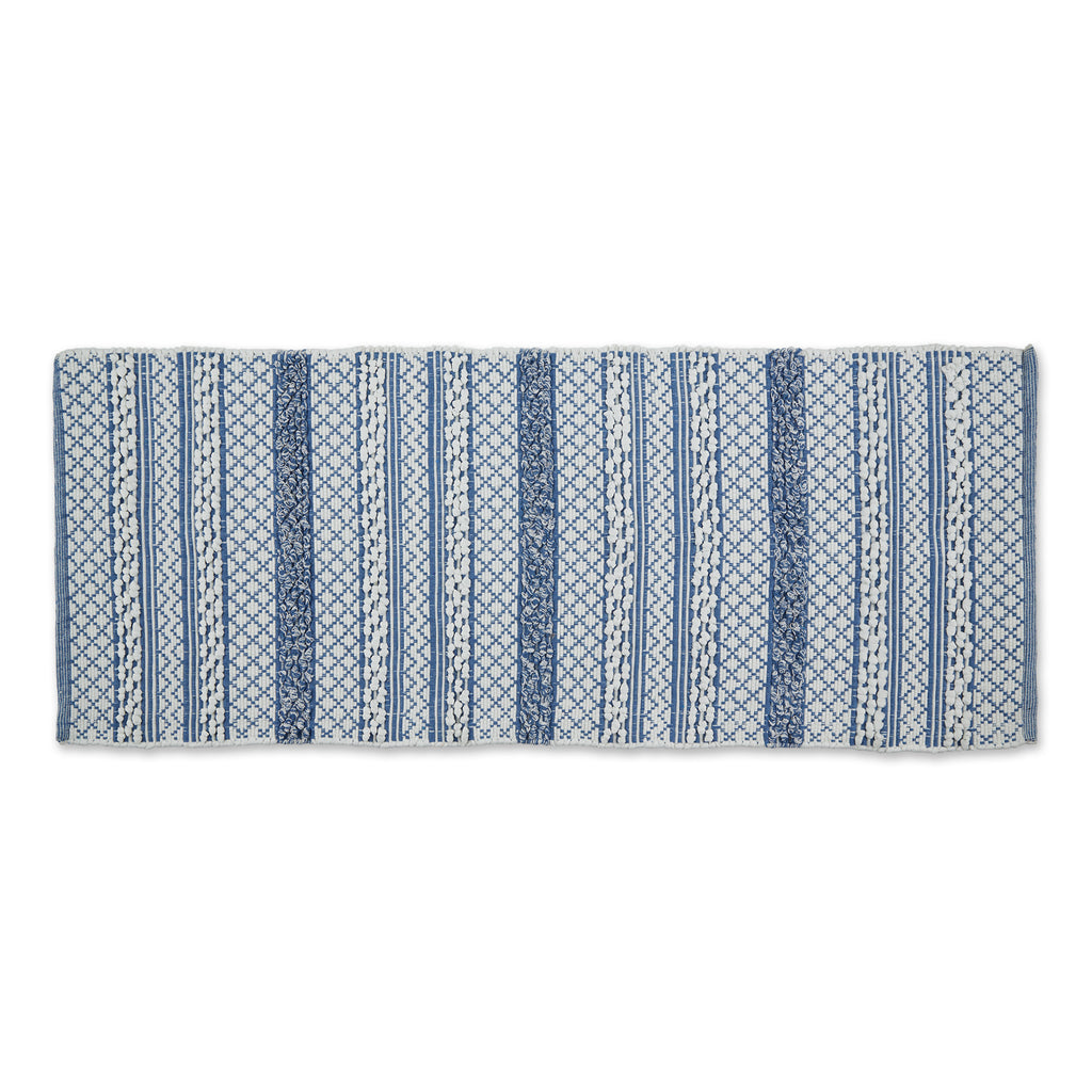 Stonewash Blue & White Hand-Loomed Paper Chindi Runner 2Ft 3Inx6Ft