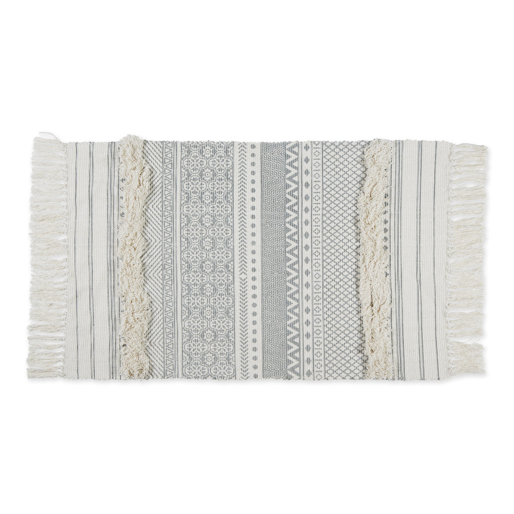 Gray Printed Off-White Hand-Loomed Shag Rug 2X3 Ft