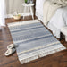 French Blue Printed Off-White Hand-Loomed Shag Rug 4X6 Ft