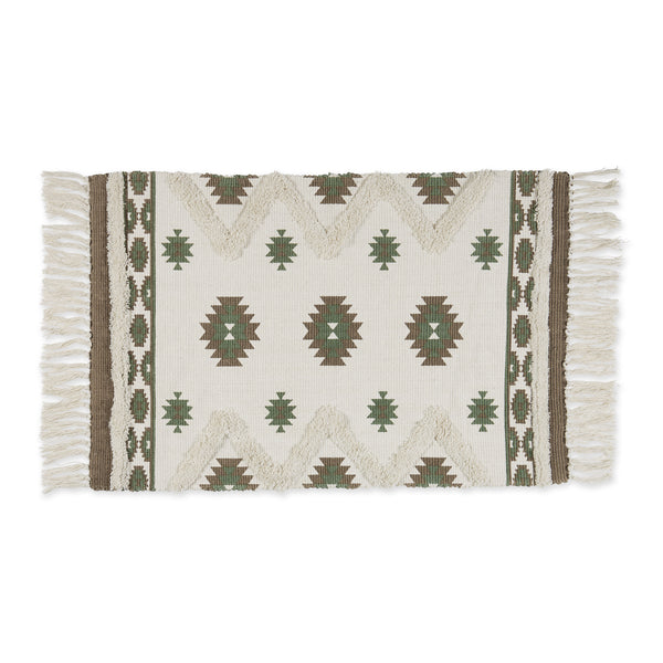 Brown And Green Printed Off-White Hand-Loomed Shag Rug 2X3 Ft