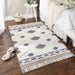 Stone And Blue Printed Off-White Hand-Loomed Shag Rug 4X6 Ft