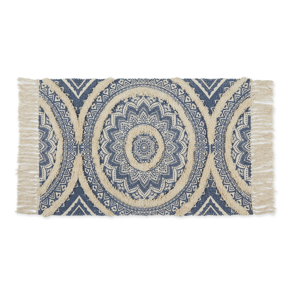 French Blue Printed Natural Hand-Loomed Shag Rug 2X3 Ft