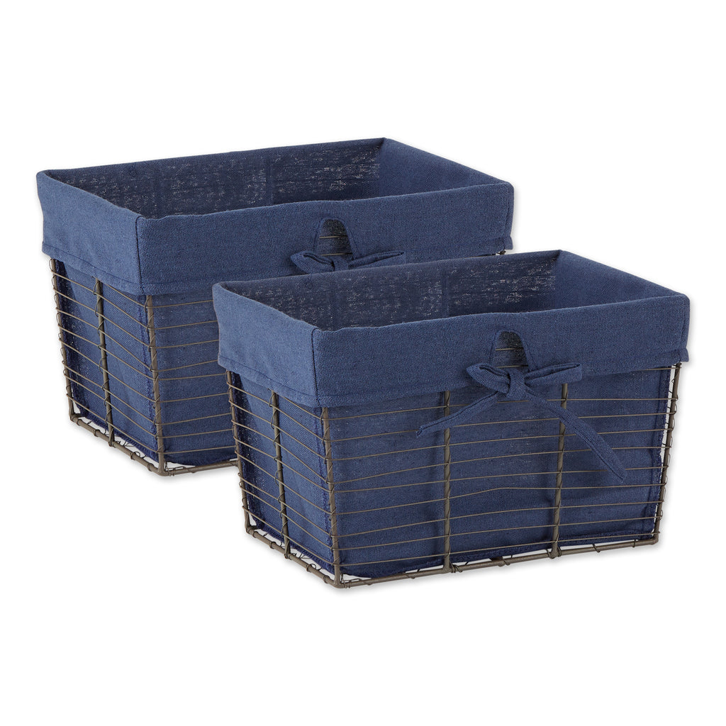 Medium Vintage Grey Wire French Blue Liner Basket