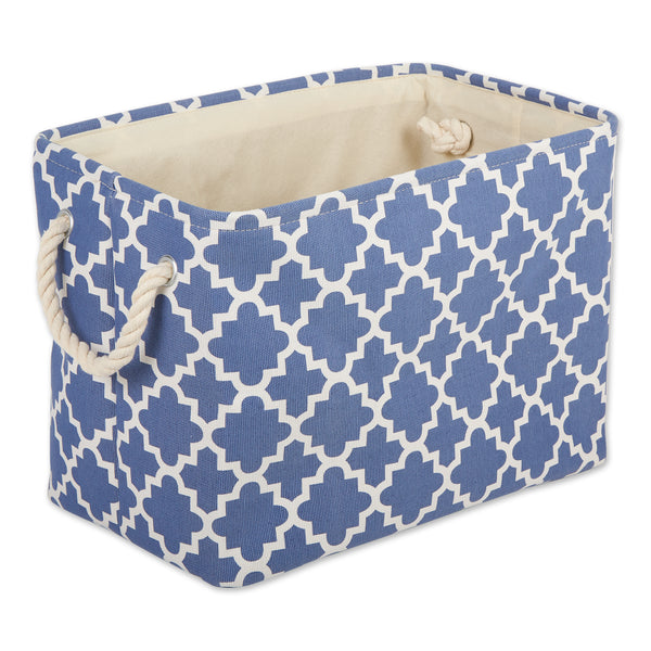Lattice French Blue Rectangle Small Polyester Bin
