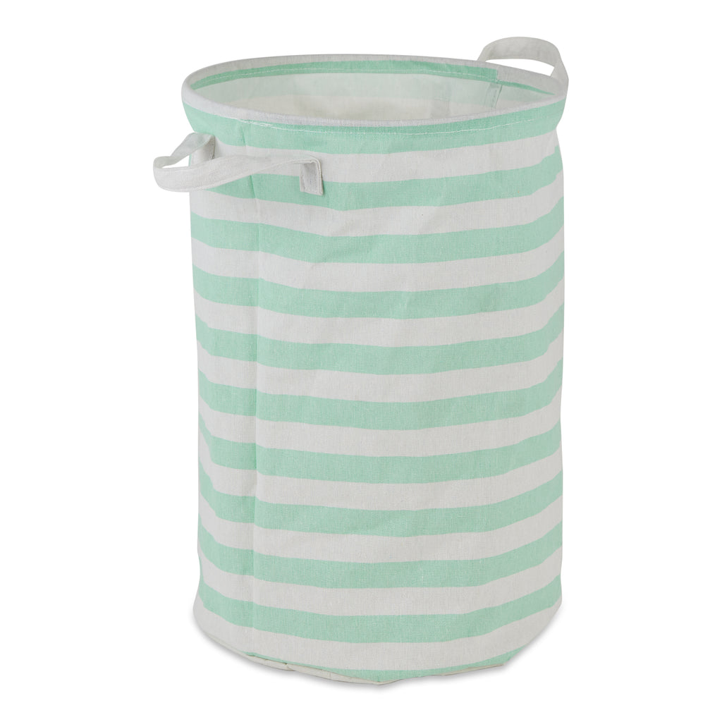 Laundry Hamper Stripe Aqua Round