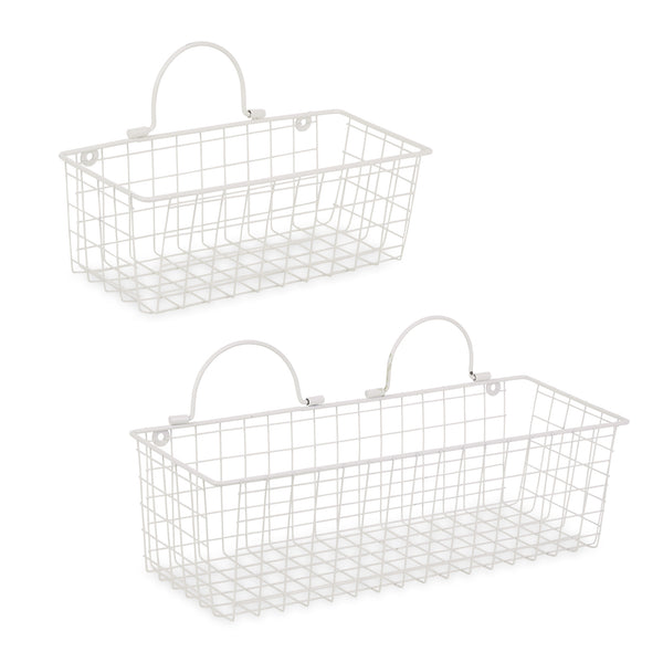 Antique White Wire Wall Basket Set of 2