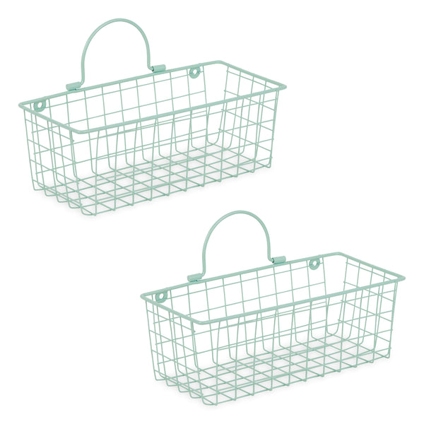 Small Aqua Wire Wall Basket Set of 2