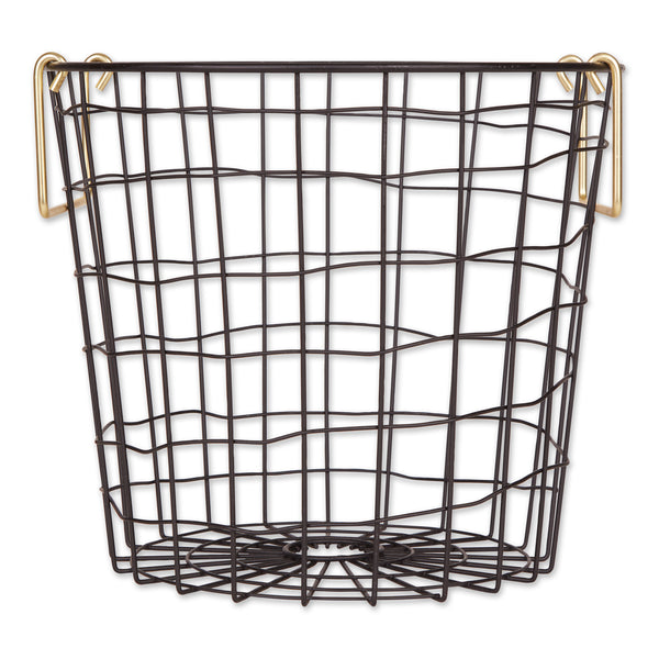 Metal Basket Black/Gold Handles Round Small