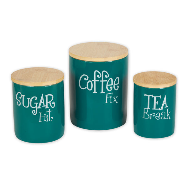 Teal Coffee/Sugar/Tea Ceramic Canister Set of 3