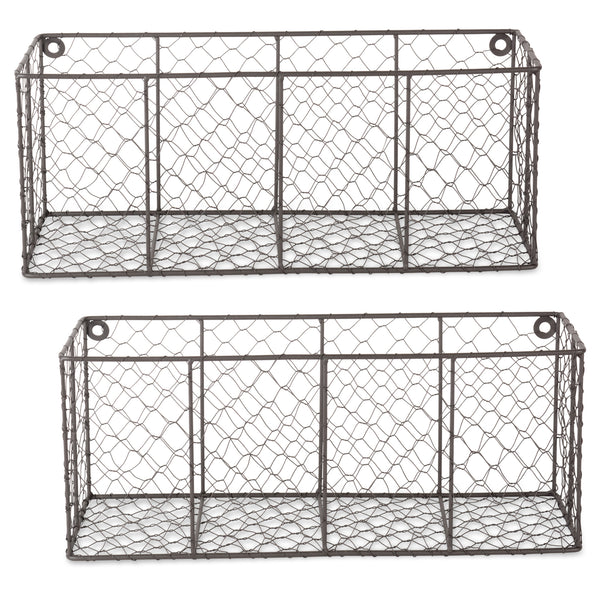 Medium Vintage Grey Wall Mount Chicken Wire Basket Set of 2