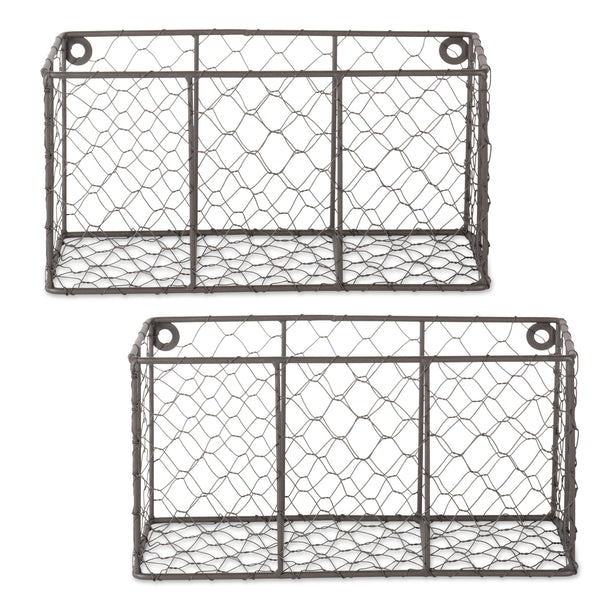 Small Vintage Grey Wall Mount Chicken Wire Basket Set of 2