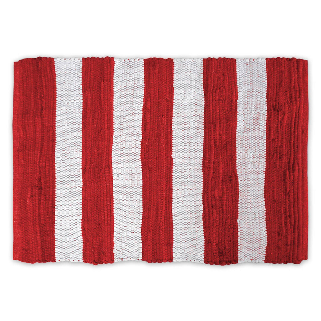 Red/White Stripe Rag Rug 2X3 Ft