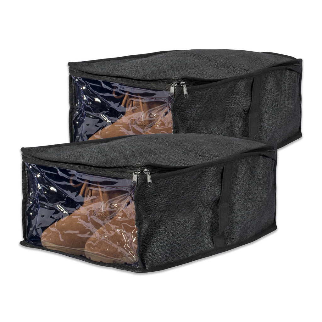 Black Linen Under-The-Bed Shoes Soft Storage Set of 2