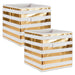 Nonwoven Polyester Cube Stripe White/Gold Square 11 x 11 x 11 Set of 2