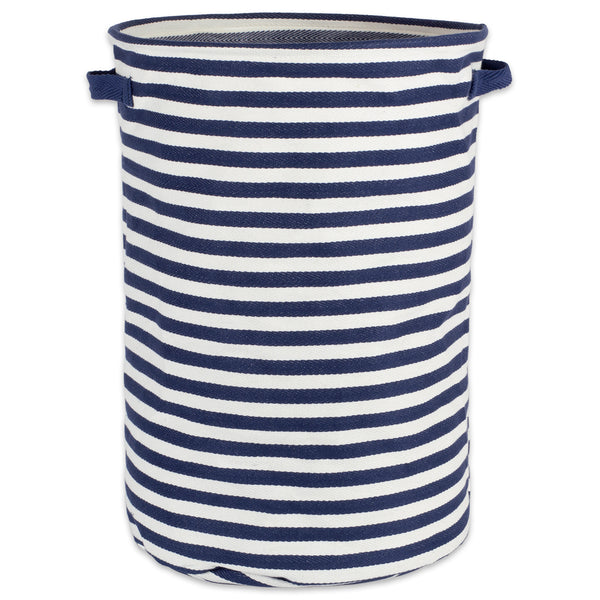 Herringbone Woven Cotton Laundry Hamper Stripe French Blue Round