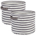 Herringbone Woven Cotton Laundry Bin Stripe Gray Round Medium